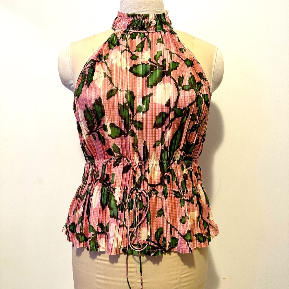 NWT Zara Pink Floral Pleated Print Top L